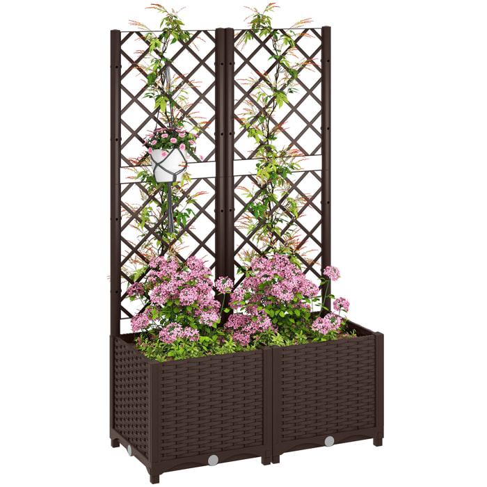 Jardinera con Enrejado de PP Jardinera Exterior Grande con Drenaje y Amplio Espacio para Plantas Trepadoras Macetero con Soporte para Jardín Patio Terraza 80x40x135 cm Marrón