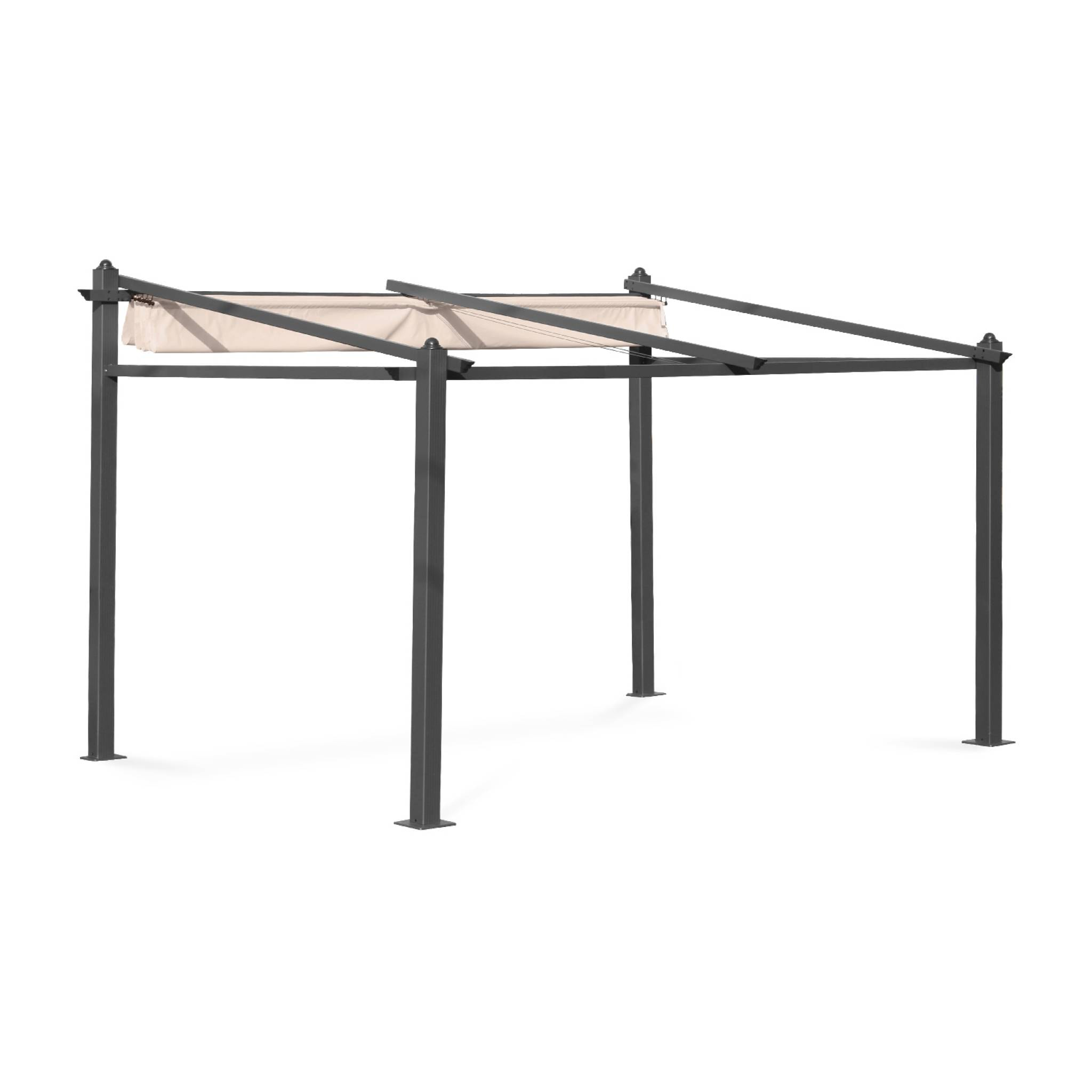 Pergola murale en aluminium - Murum 3x4m - Toile beige - Tonnelle idéale pour votre terrasse. toit retractable. toile coulissante. structure aluminium