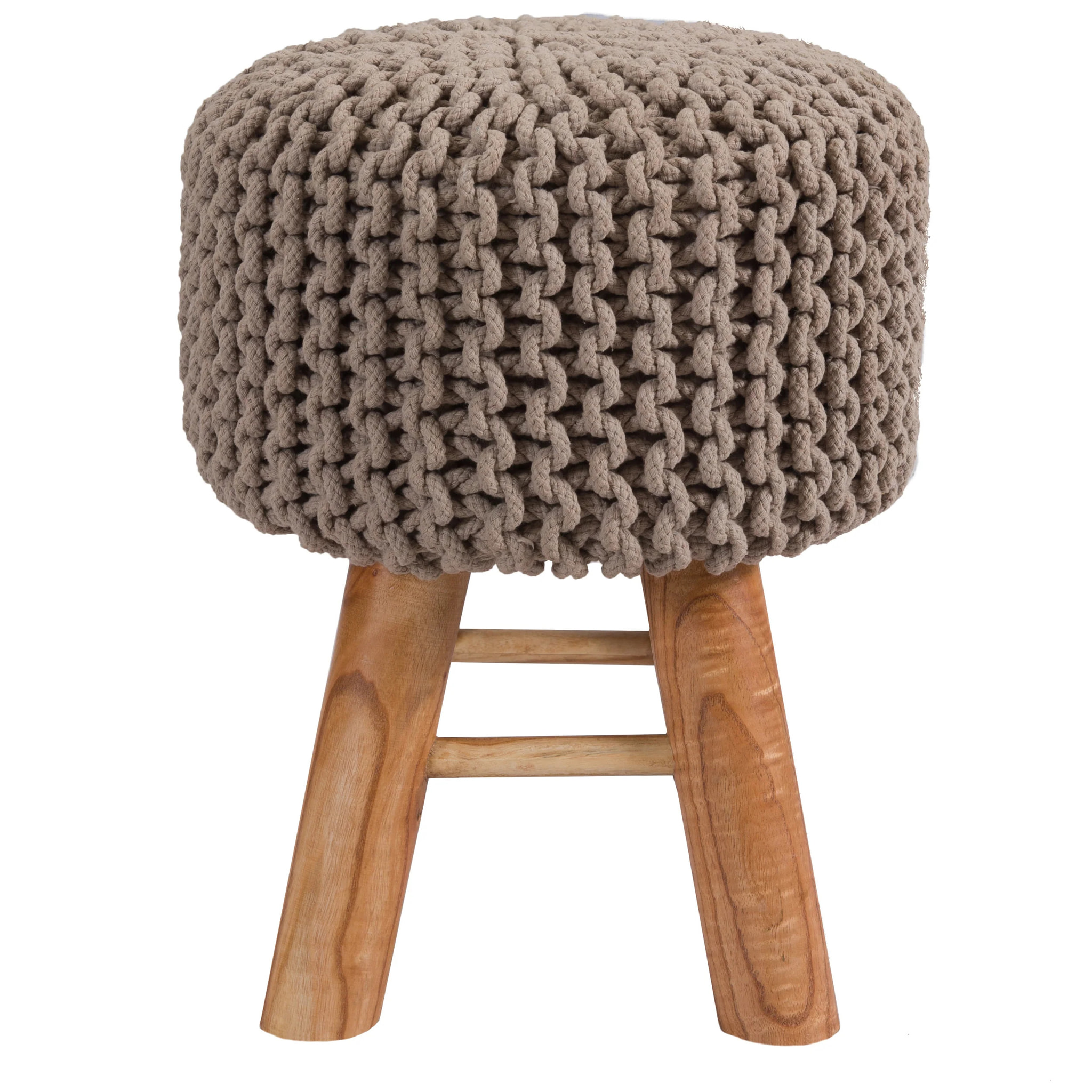 Petit tabouret tricot en coton taupe - Lisa