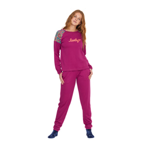 Pigiama donna folk in caldo cotone felpato girocollo Noidinotte