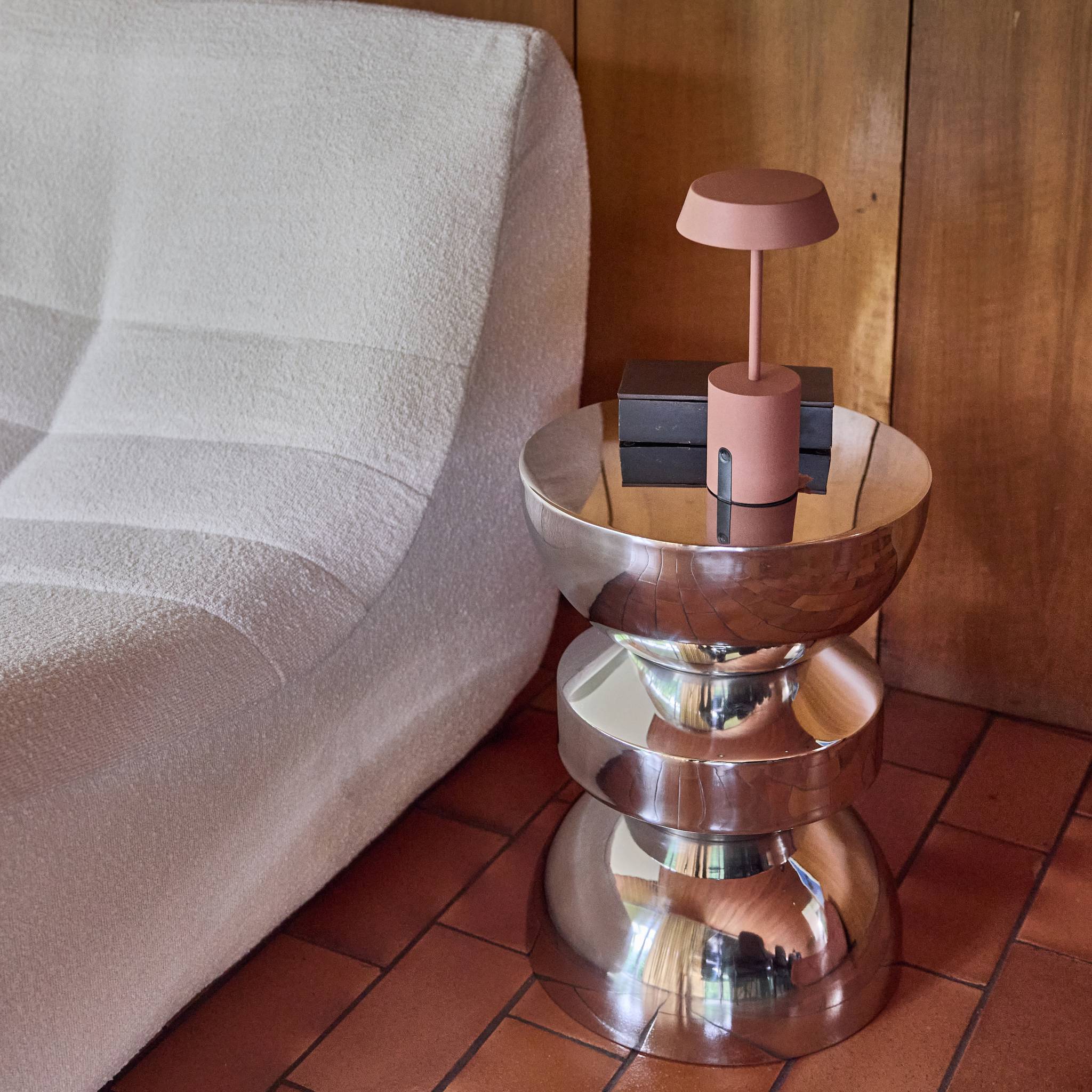 Table d'appoint, bout de canapé, table de chevet acier inoxydable chromé Ø32 x H43,5cm ASSA