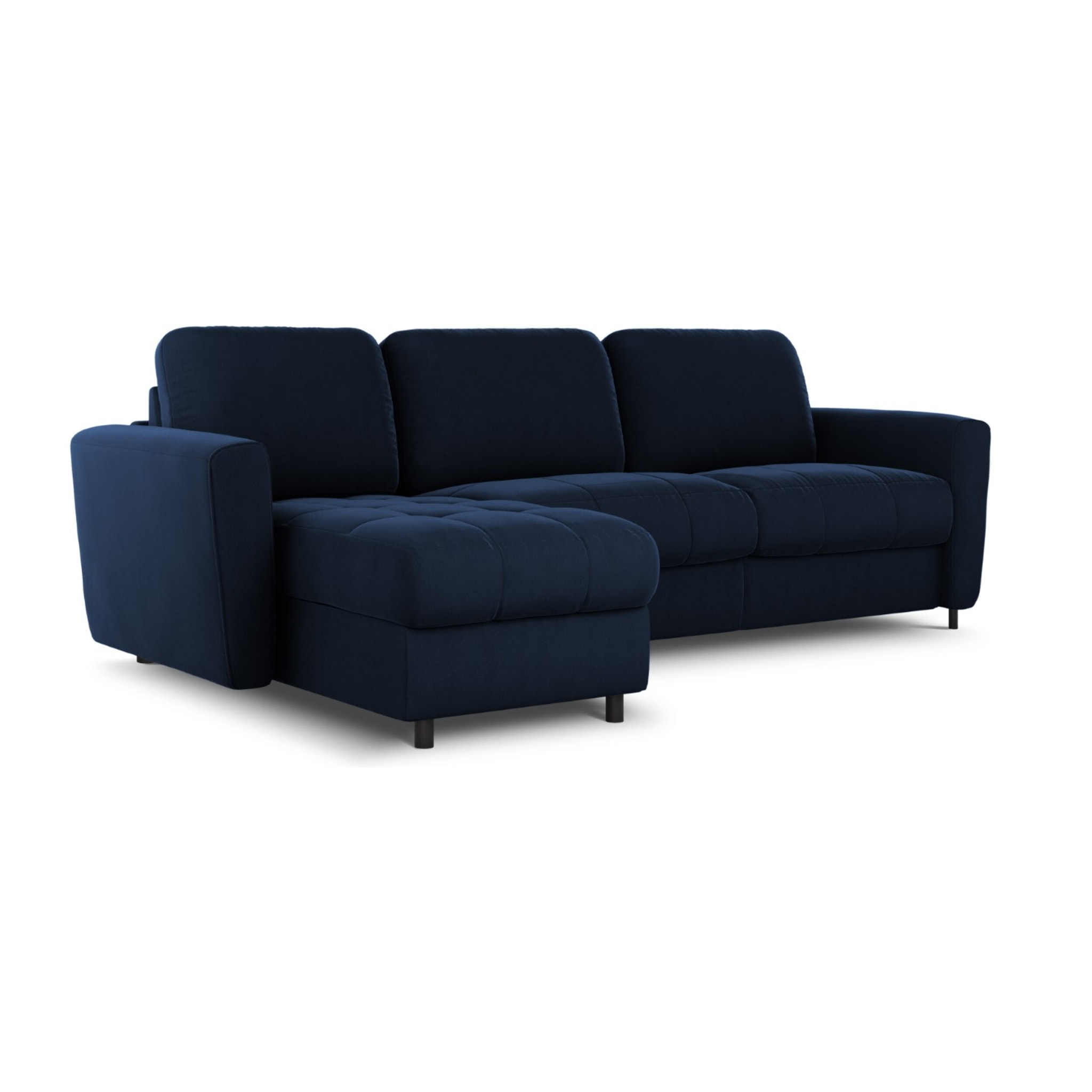 Canapé d'angle gauche convertible avec coffre de rangement "Audra" 4 places en velours bleu roi