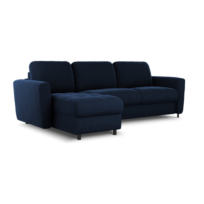 Canapé d'angle gauche convertible avec coffre de rangement "Audra" 4 places en velours bleu roi