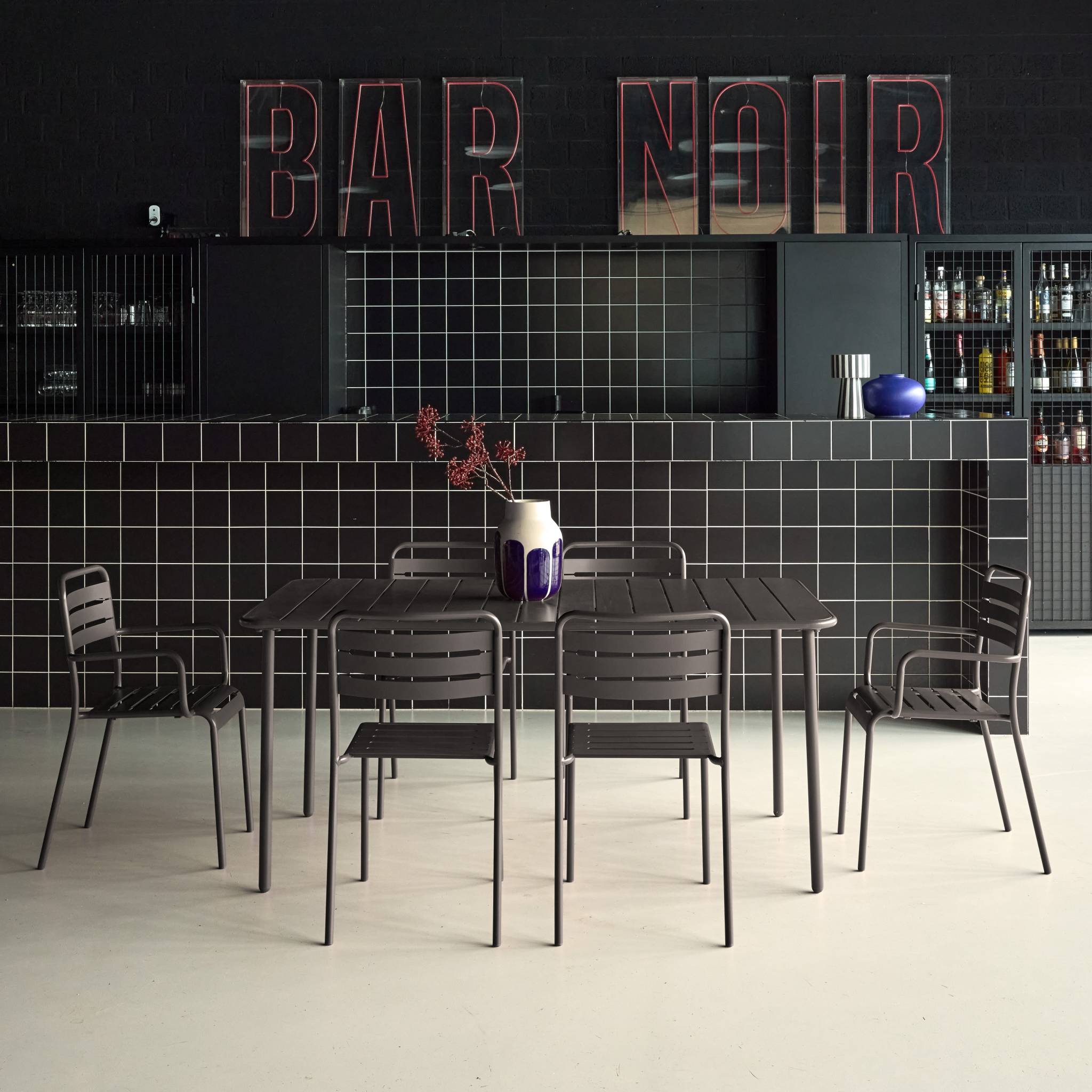 Table de jardin métal + 6 assises AMÉLIA