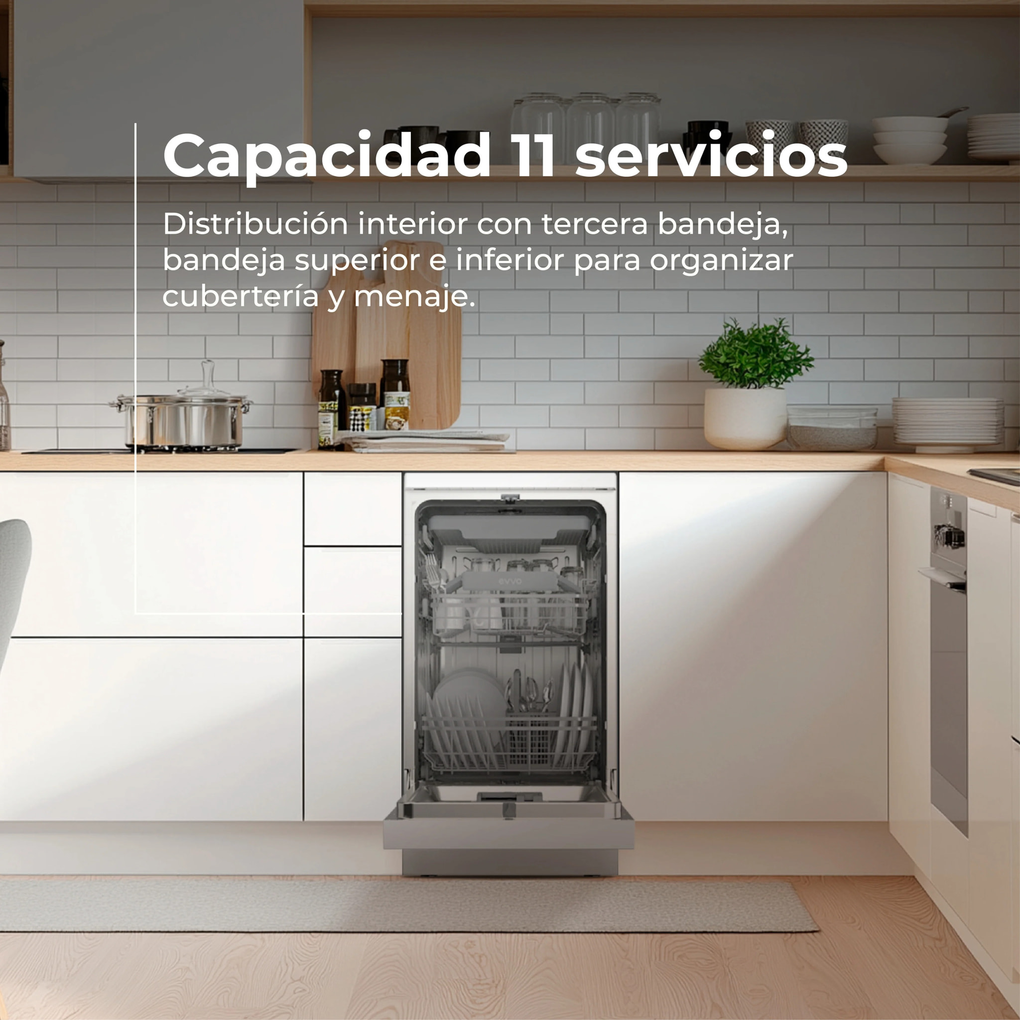 LAVAVAJILLAS EVVO D3 Slim (45 cm), 10 Cubiertos, 8 Programas, Blanco, Ancho 450 mm