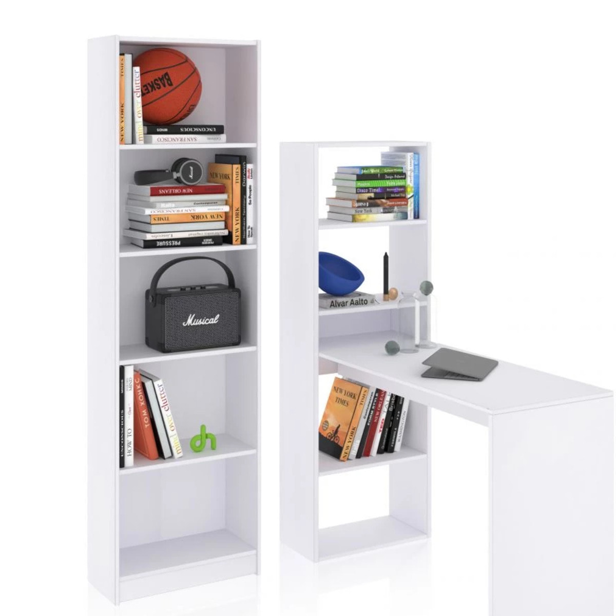 Pack de escritorio y estantería de 5 baldas en blanco artik Cosmic Plus Blanco Artik (Blanco Mate)