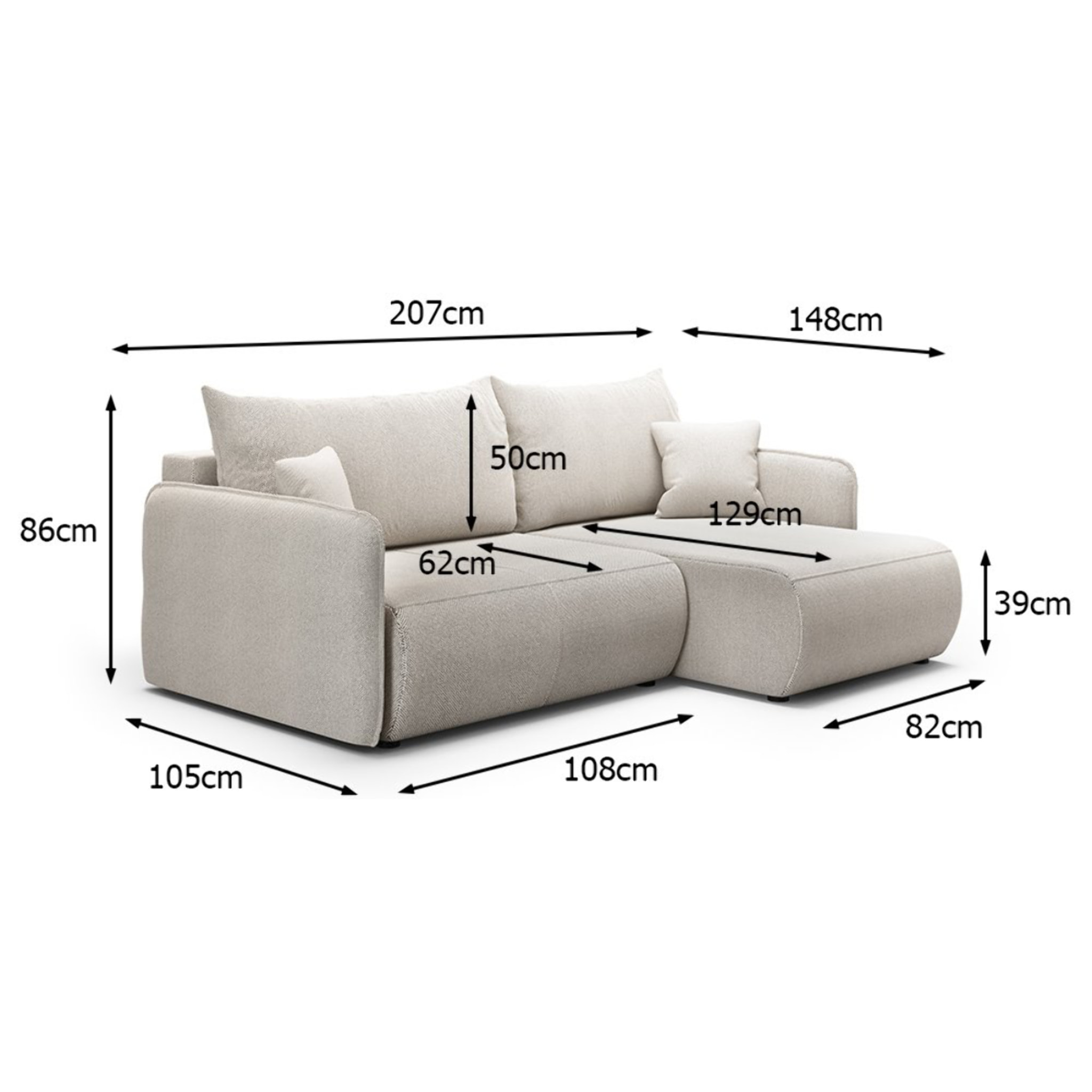 MILO - Canapé d'angle droit 4 places en tissu taupe