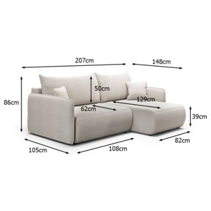 MILO - Canapé d'angle droit 4 places en tissu taupe