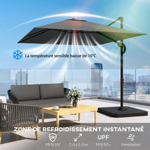 Parasol déporté inclinable rotatif - pied, dalles lestage inclus - alu gris