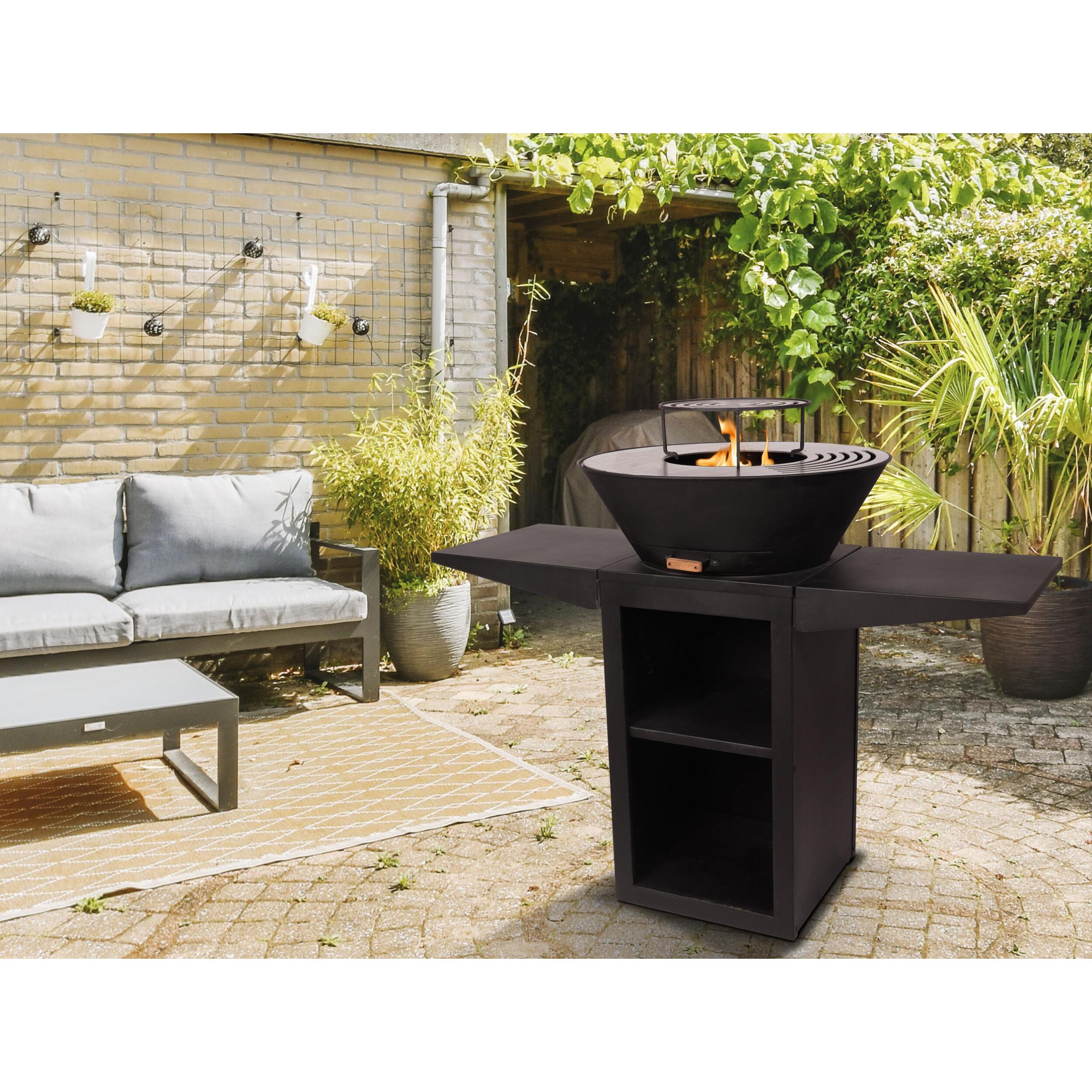 Barbecue avec plaque ronde, grill et support