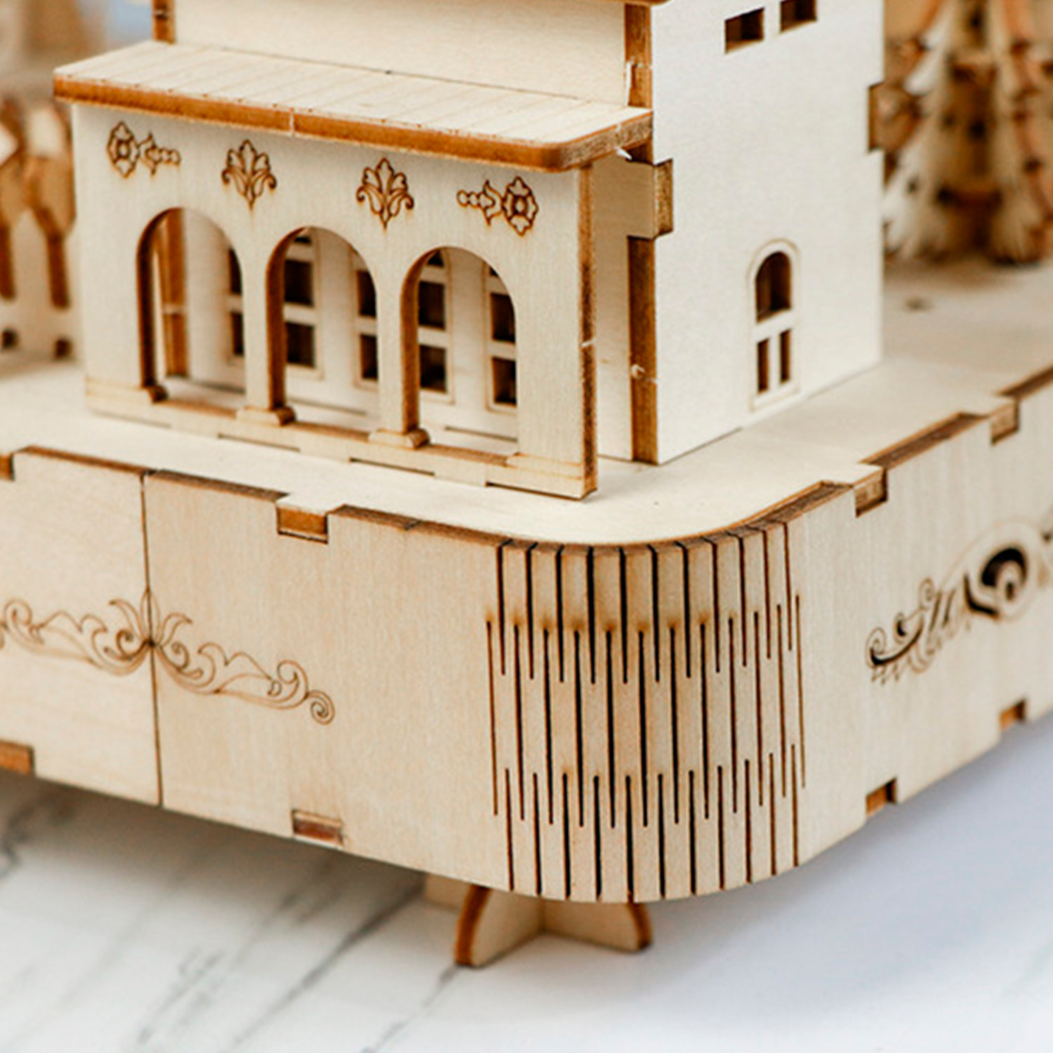 Maqueta de Madera 3D, diseño de Noria con movimiento mecánico, música y luces. 133 piezas.