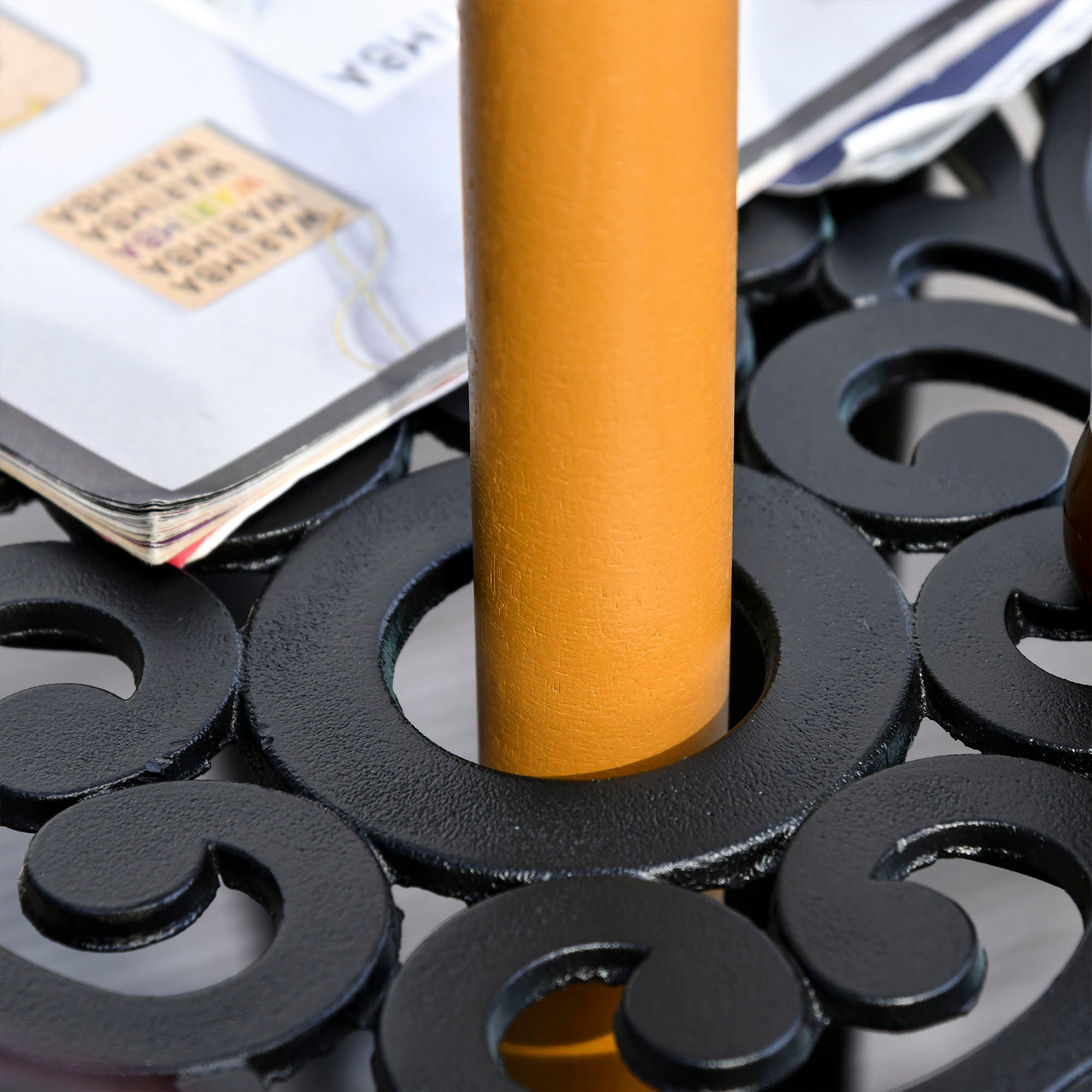 Sombrilla Parasol de Madera Ø250x230cm para Exterior con 6 Varillas Sistema de Cuerda con Fijación Desmontable Portátil Fácil de Guardar y Transportar Negro