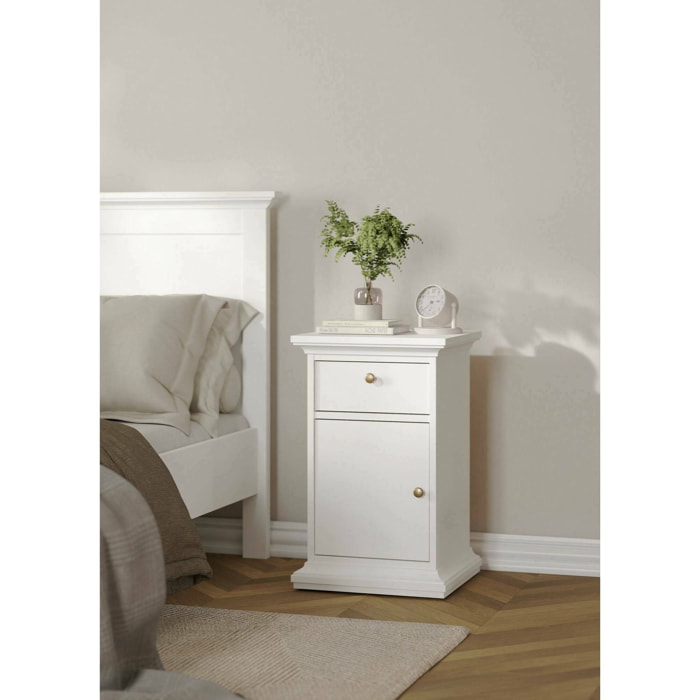 Comodino Mauricette, Comò basso, Tavolino da notte, Mensola da letto, 44x40 h70 cm, Bianco