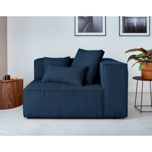 Colombine - canapé modulable d'angle gauche - 6 places - en velours côtelé - Bleu nuit