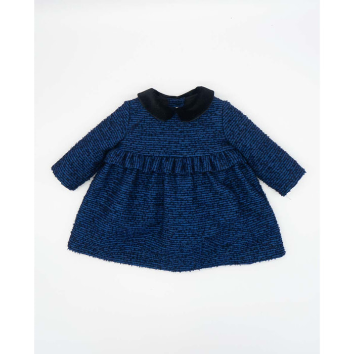 VESTIDO BEBÉ TWEED AZUL ELÉCTRICO CON CUELLO DE TERCIOPELO NEGRO