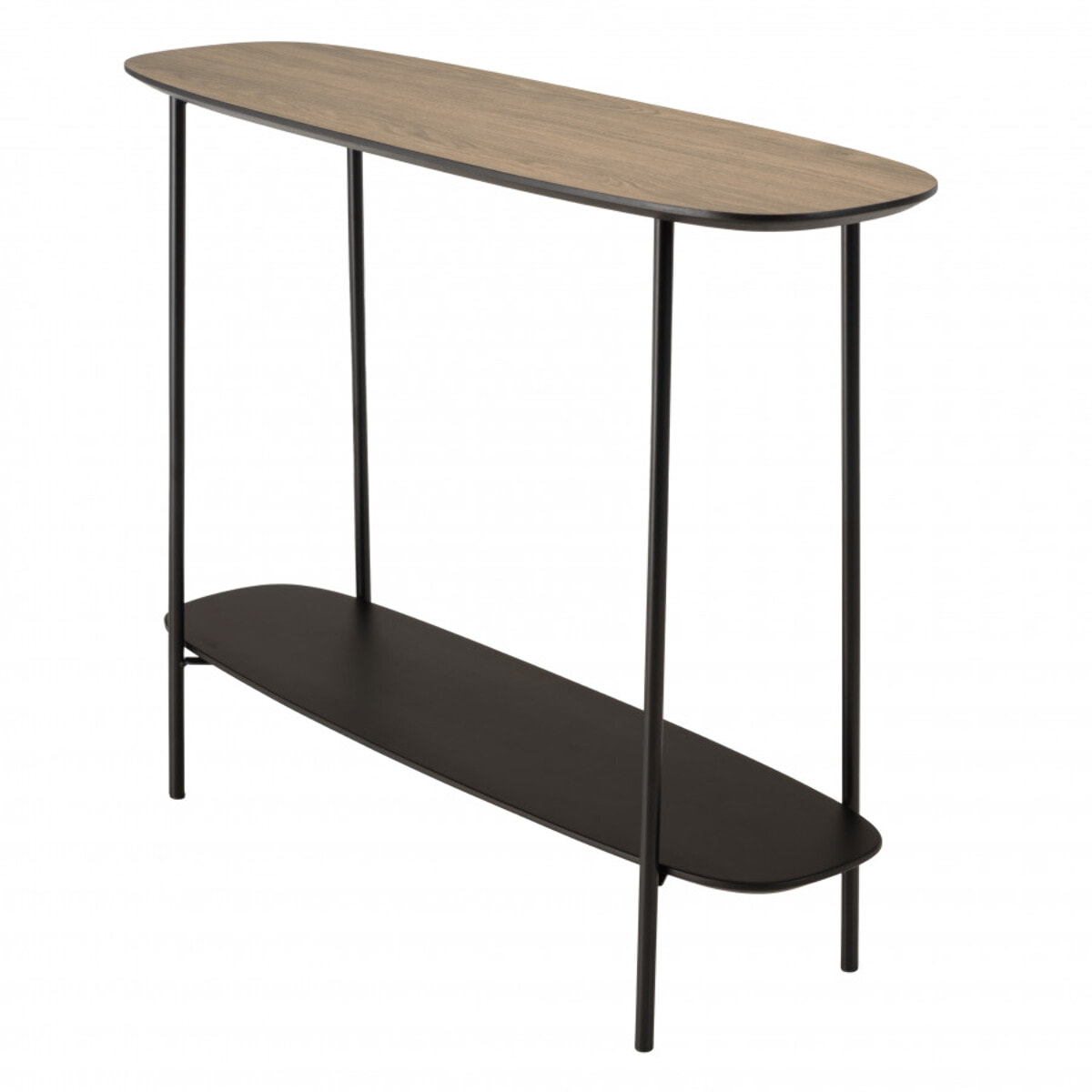 FLEUR - Console 2 plateaux 100x30cm bi-matière mocha/noir pieds métal