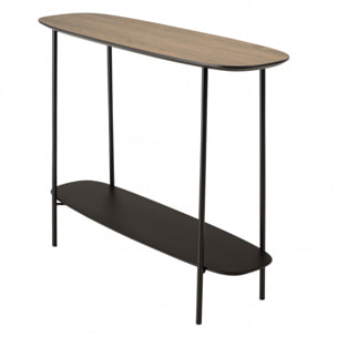 FLEUR - Console 2 plateaux 100x30cm bi-matière mocha/noir pieds métal