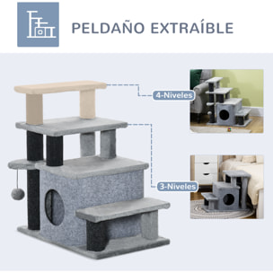 Escalera para Gatos de 4 Peldaños con Altura Ajustable Caseta Bola 60x40x66 cm