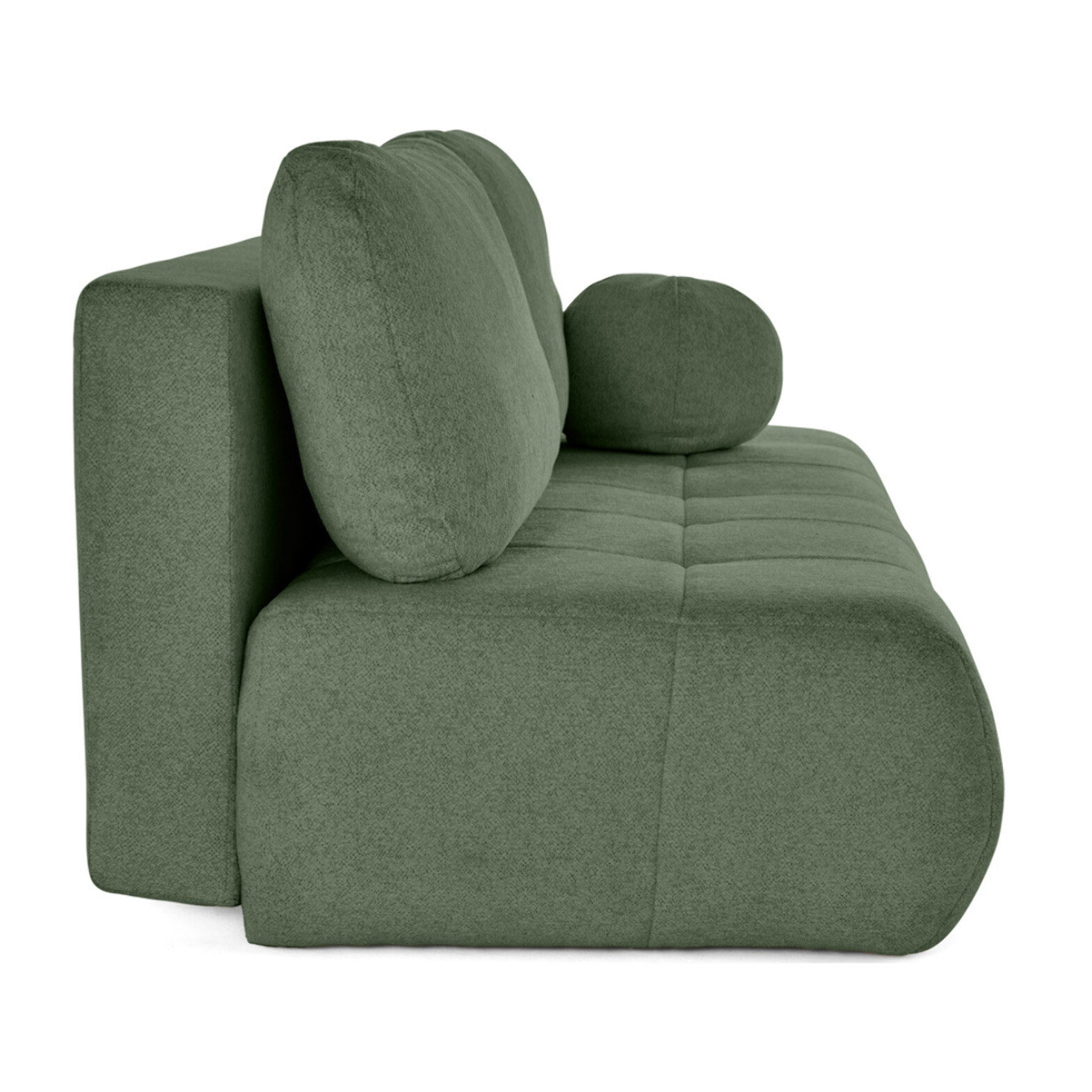 Bowie - canapé 3 places convertible coffre + coussin rond inclus en tissu texturé - Vert