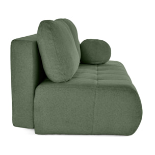 Bowie - canapé 3 places convertible coffre + coussin rond inclus en tissu texturé - Vert
