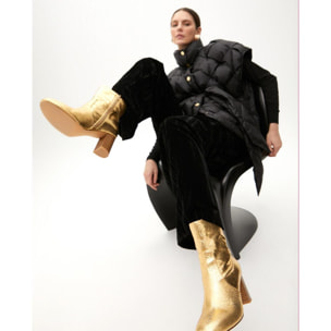 Stivaletto Metallizzato con Tacco Effetto Legno