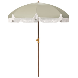 Parasol droit de plage jardin style bohème à franges UV40+ vert