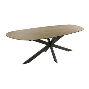 Table à manger bords ronds motif chevron, teck recyclé 215 cm MAYA