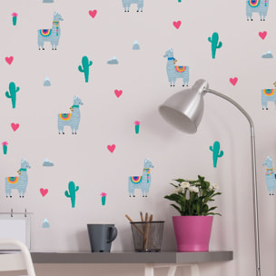 Stickers muraux | Sticker Mural Autocollant - LAMAS AMOUREUX ET CACTUS DU DÉSERT - adhésifs fond transparent