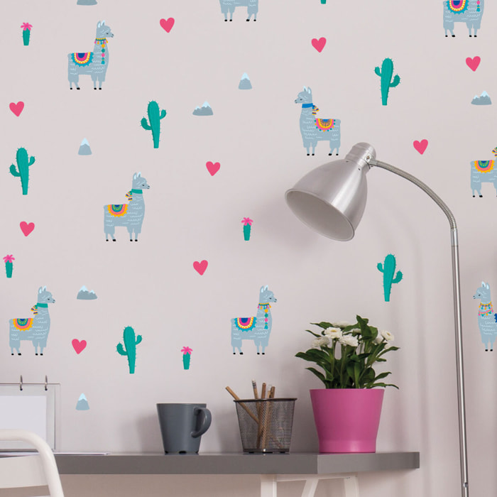 Stickers muraux | Sticker Mural Autocollant - LAMAS AMOUREUX ET CACTUS DU DÉSERT - adhésifs fond transparent