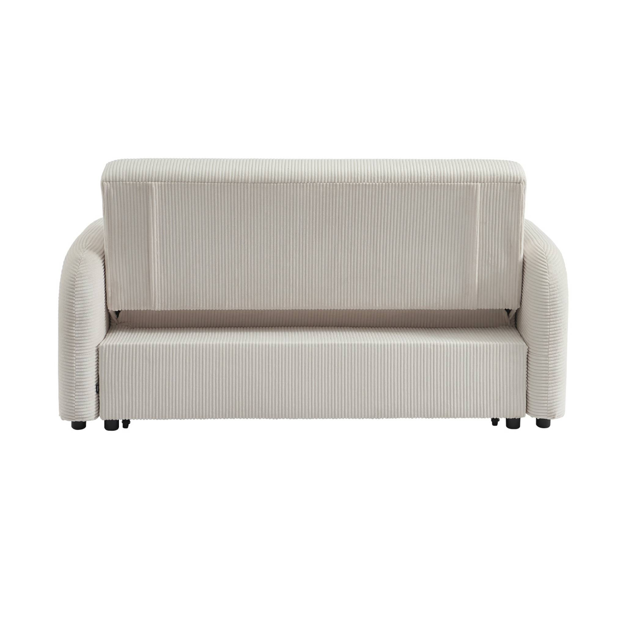 Canapé convertible arrondi 2 places velours côtelé blanc L 168 x P 90 x H 88cm - Lino