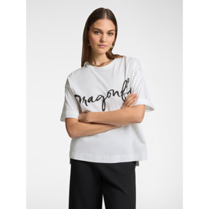 Elena Mirò - T-shirt con scritta "Dragonfly" e ricamo - Bianco