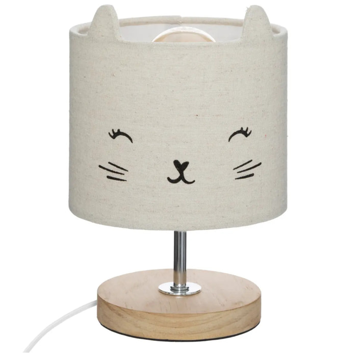 Lampe enfant "Chat" - coton & bois H21 cm