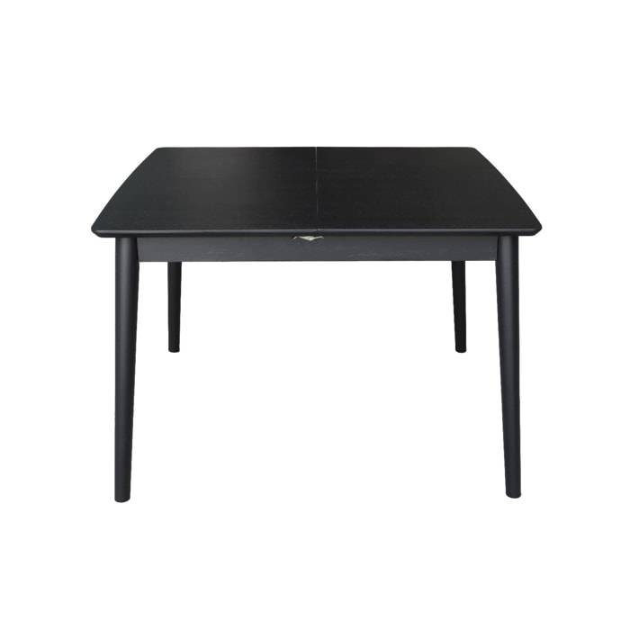 Table à manger rectangulaire extensible bois d'hévéa et placage chêne noir 4-6 places - 110/140 x 100 x 75 cm - Lina