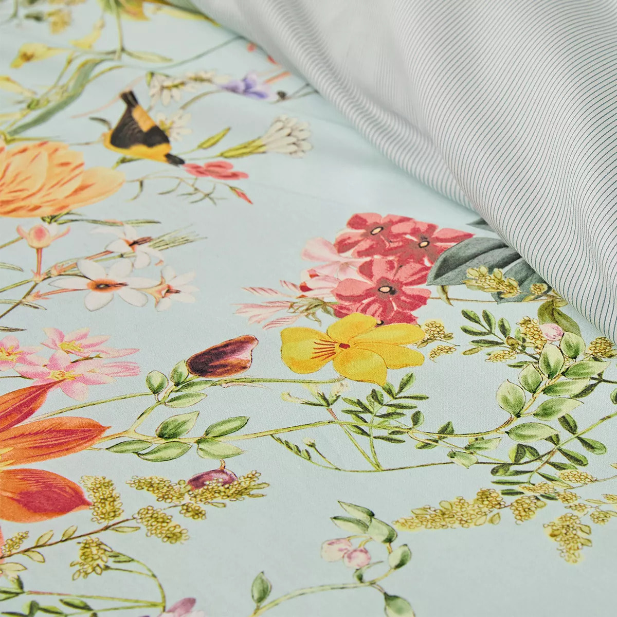 Housse de couette satin de coton 115 g/m² imprimé multicolore Primavera vert d'eau