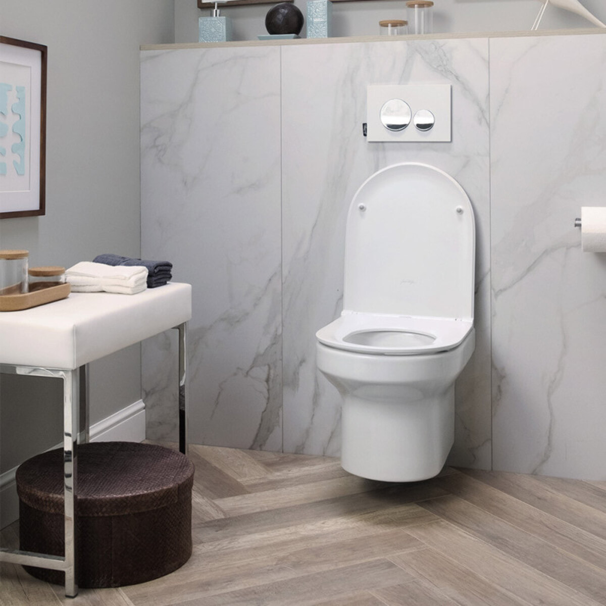 Pack WC suspendu sans bride Elite + abattant + bâti-support autoportant + plaque blanche
