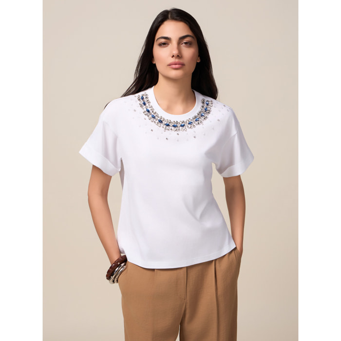 Oltre - T-shirt con decorazione gioiello - Bianco