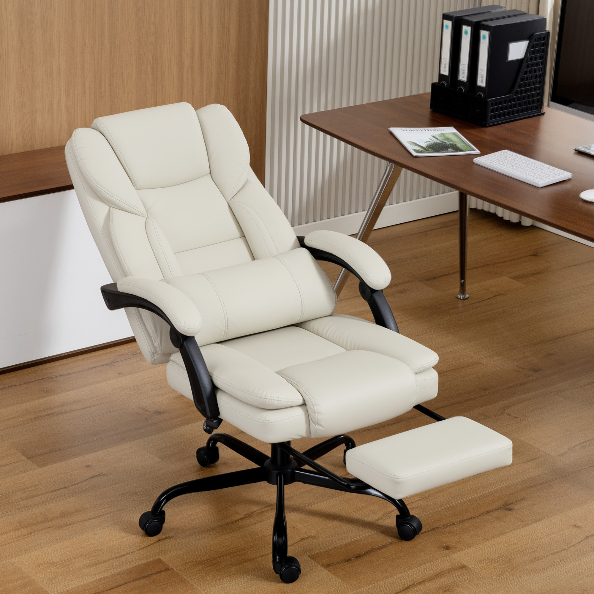 Fauteuil de bureau manager inclinable repose-pieds beige