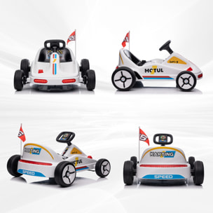 Kart Eléctrico para Niños de +3 Años Kart Eléctrico 6 V con Música Luz Bocina Cinturón de Seguridad Go Kart Carga 50 kg Blanco