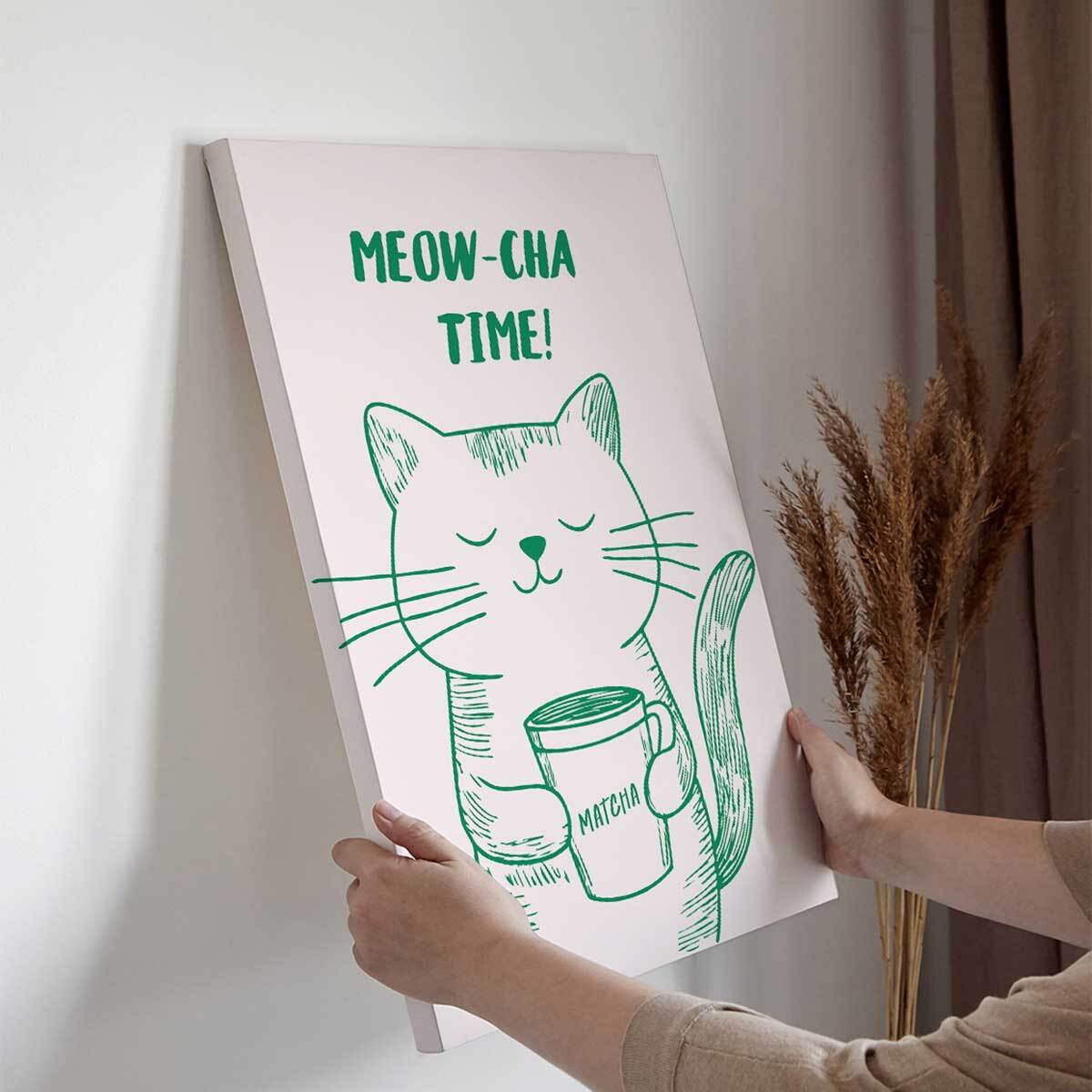 Tableau chat et matcha Toile imprimée