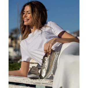 Zapatos de Piel - Platino - Tacón: Bajo