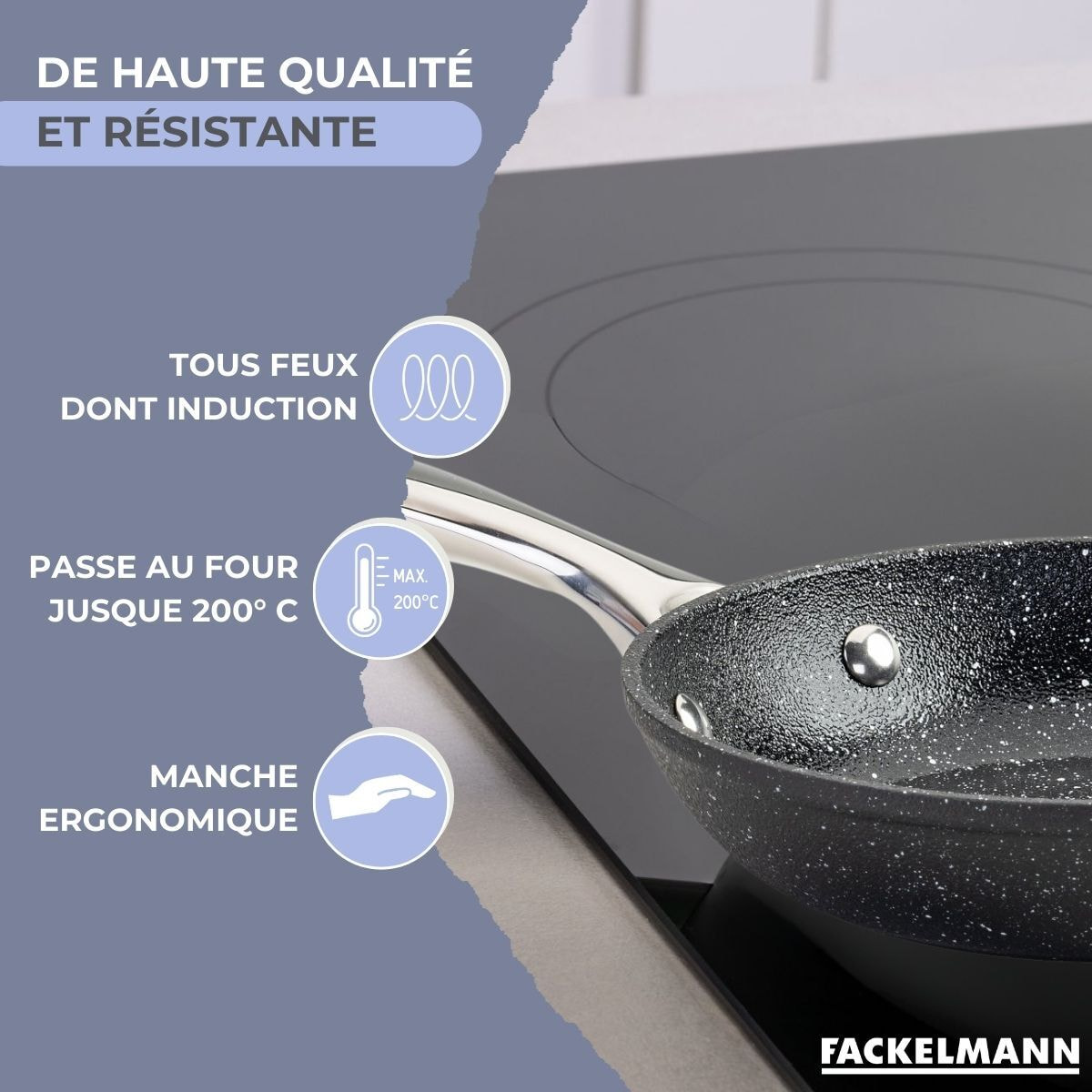 Poêle fonte aluminium revêtement antiadhésif céramique sans PFAS Fackelmann