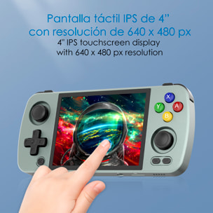 DAM Consola emulador multiplataforma RG405M. Pantalla táctil 4" IPS; Android 12, Octa-Core 2,0GHz, WiFi, 128GB. +3000 juegos. 16,3x7,6x1,6 Cm. Color: Verde Claro