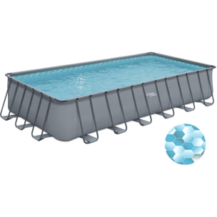 Piscine tubulaire grise - "LUDO 5" - 7.32 x 3.66 x 1.32 m - Filtration à  sable 5,7m3/H