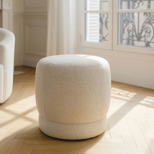 Pouf en tissu bouclette beige et structure en bois  MALO