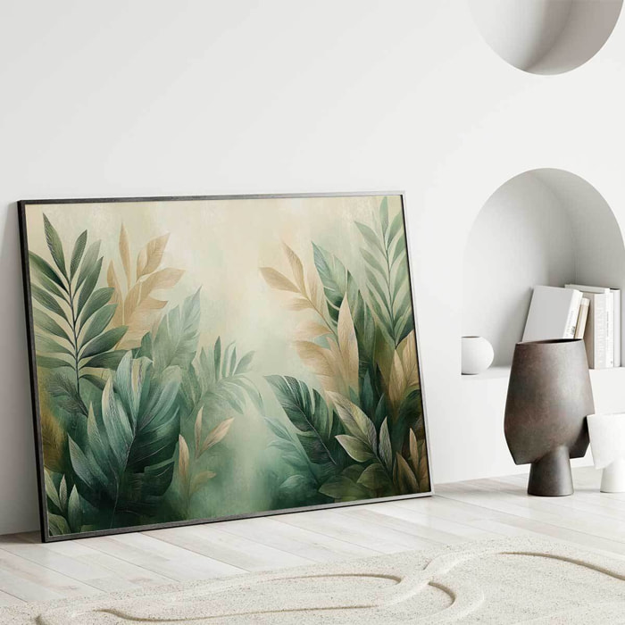 Affiche encadrée  Paysage naturel abstrait aux tons verts Affiche + cadre en métal - Noir