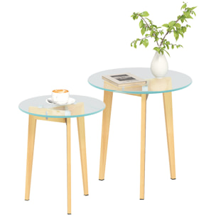 Mesas Auxiliares para Salón Mesas Nidos de 2 Piezas con Tablero de Vidrio Templado y Marco de Acero Mesas de Centro Pequeñas para Dormitorio Transparente