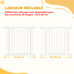 Barrière de sécurité chien largeur réglable 76-88 cm acier blanc