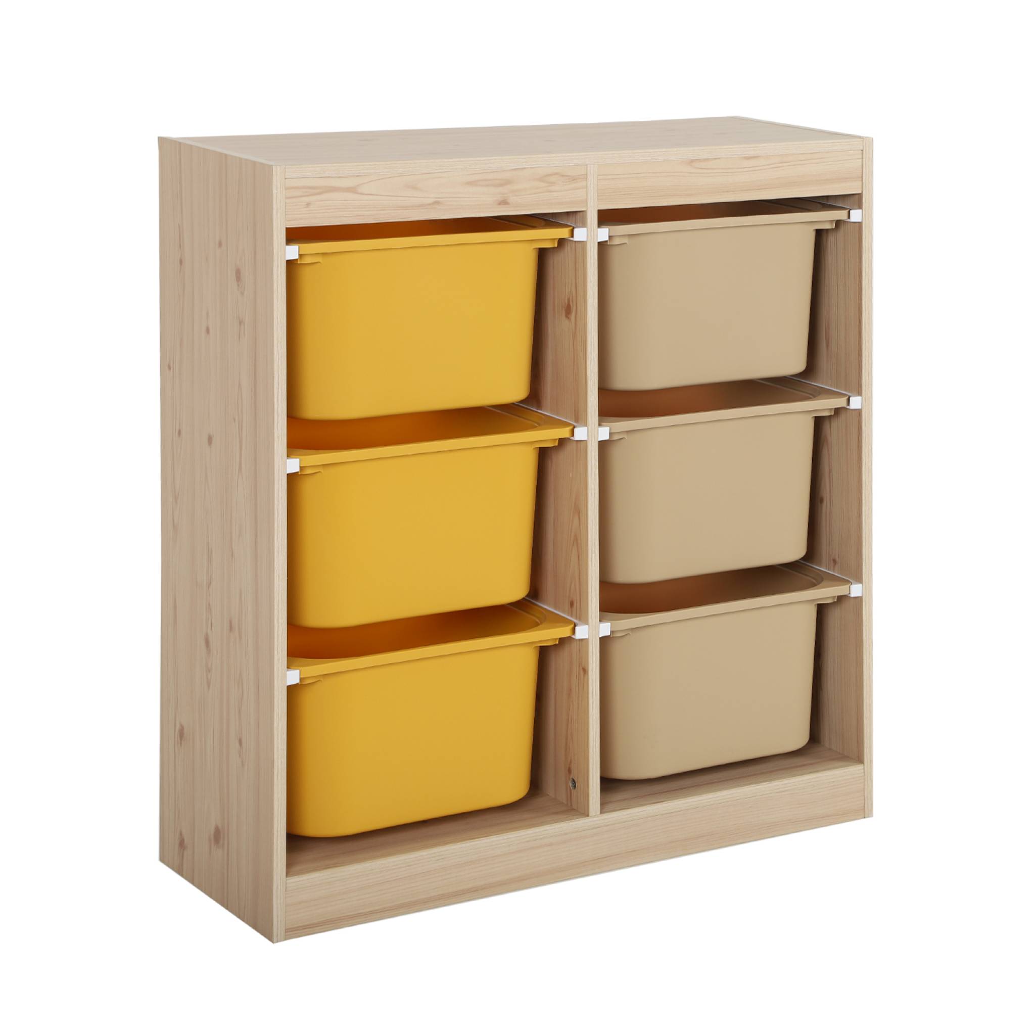 Meuble de rangement enfant 6 bacs de rangement en plastique moutarde taupe - Sora