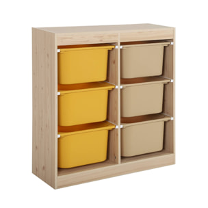 Meuble de rangement enfant 6 bacs de rangement en plastique moutarde taupe - Sora