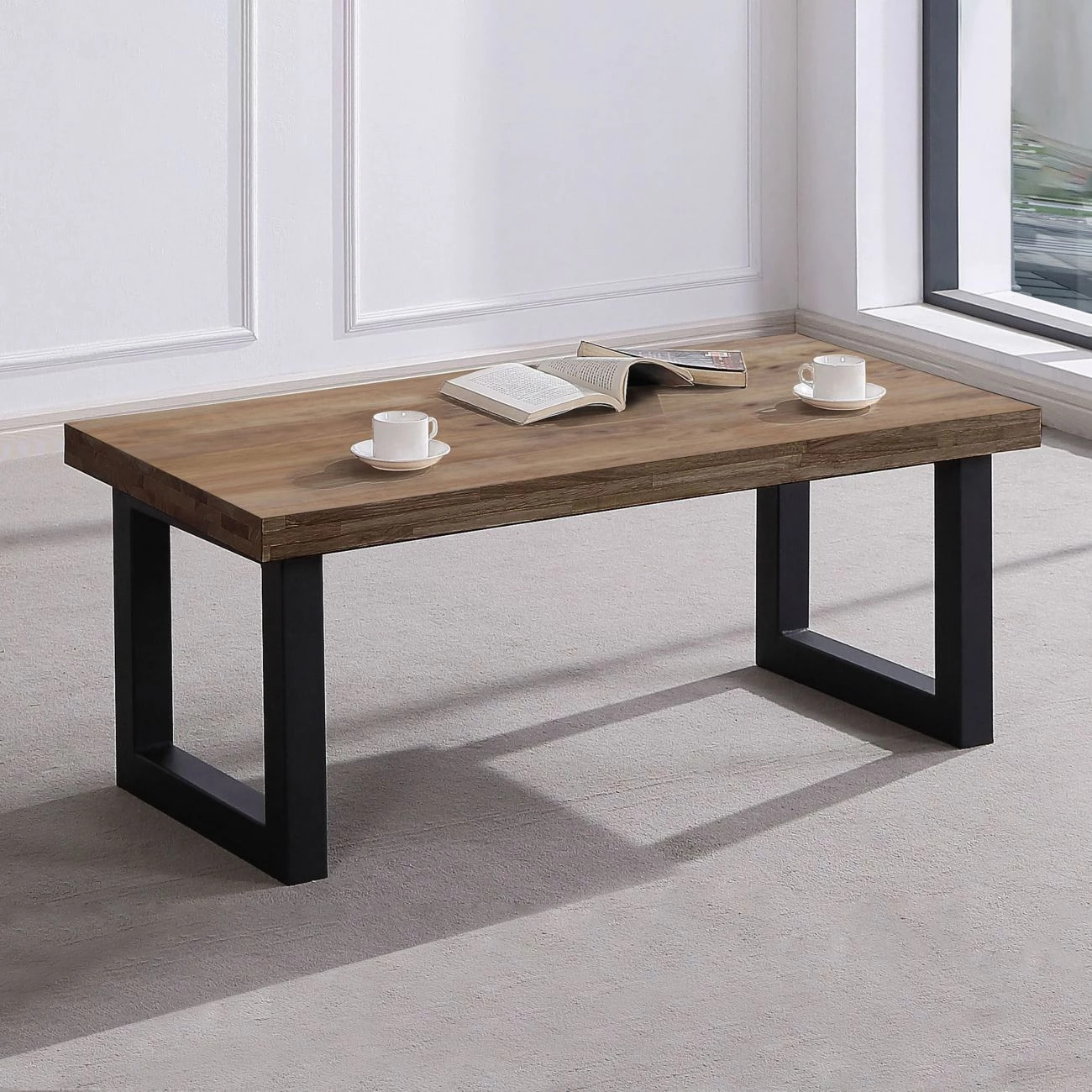 Mesa de centro elevable con almacenaje oculto en roble boreal y negro 120x47,5-62 cm Loft Roble boreal – Negro